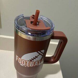 Insulated Football Travel Mug with Straw - Rust